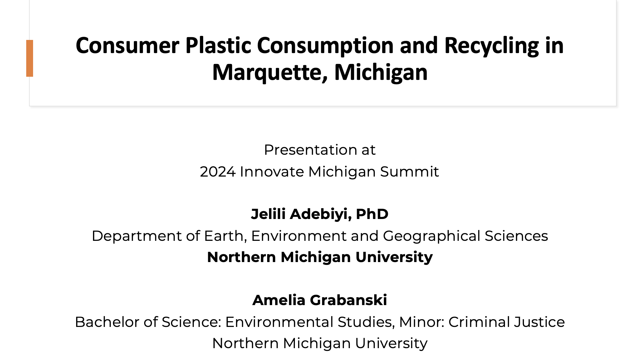 Report for 2024: Consumer Plastic Consumption, Reuse and Recycling in Upper Peninsula Michigan